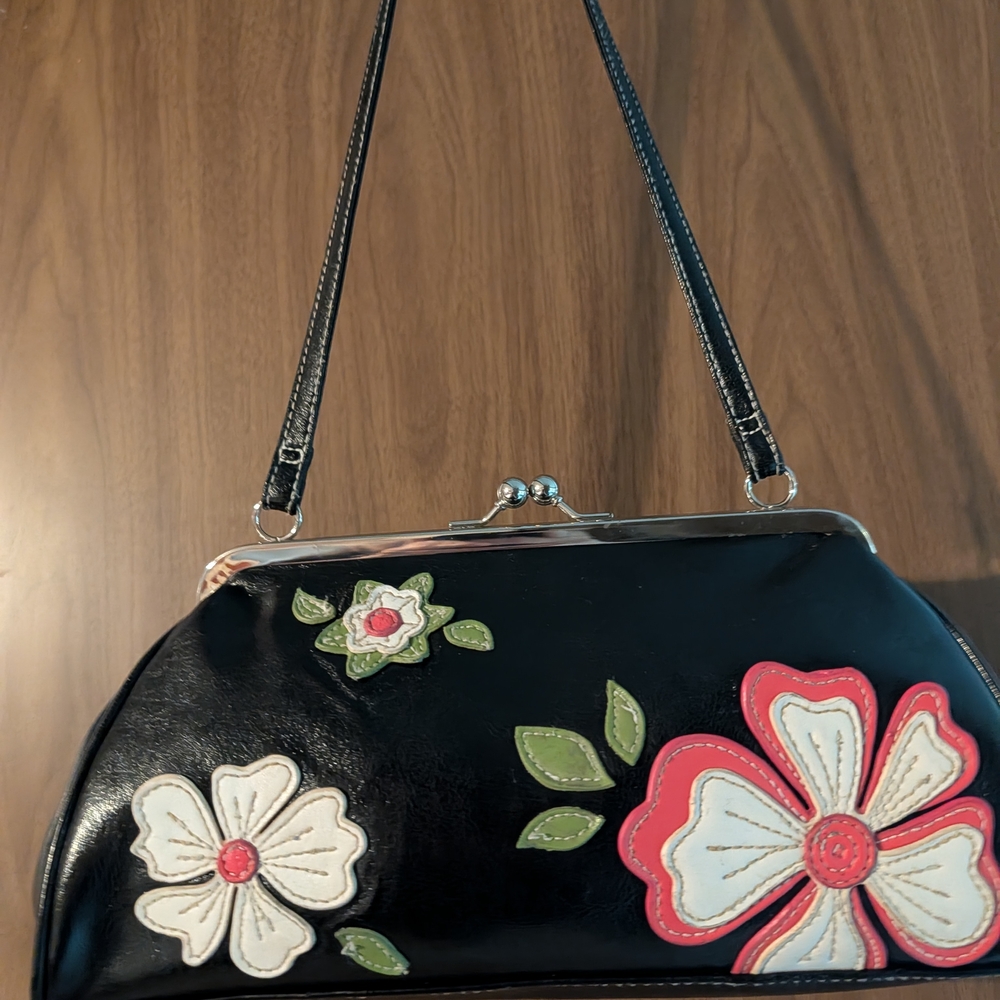 Floral Embellished Black Handbag